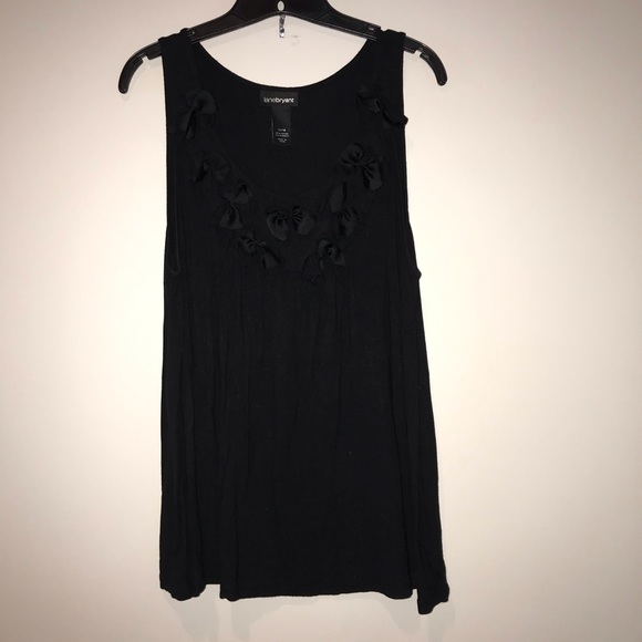 Lane Bryant Bow Ruffle Neck Tank Black 14/16 1X - Picture 2 of 3